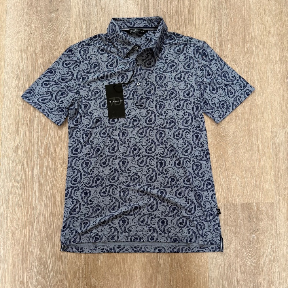7 Diamonds 4 Way Stretch "Palmer" Polo Shirt Golf Paisley Quick Dry Men's Size S